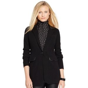 RAPH LAUREN Black Faux Leather Collar Blazer Sz M